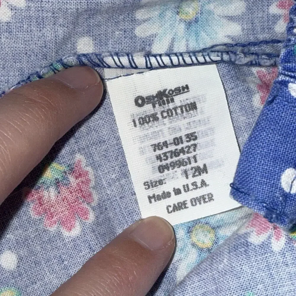 Vintage Oshkosh Baby B'Gosh Vestbak Polka Dot Floral Bubble Romper Blue Size 12M